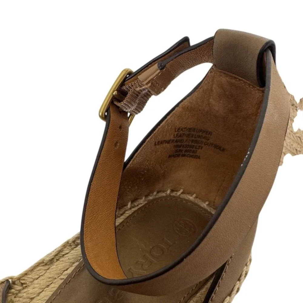 Tory Burch Womens Brown Woven Espadrille Platform Wedge Sandals Ankle Size 10